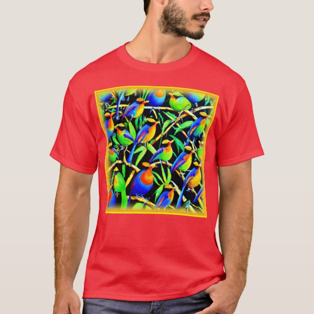 Camiseta Pássaros Na Pintura De Árvores. Comprar Agora (Frente)