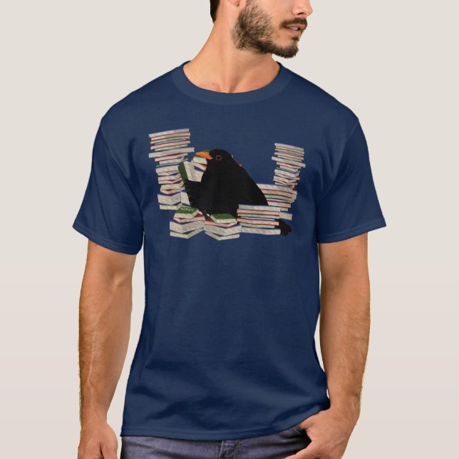 Camiseta Pássaros negros e livros lendo pássaros observando (Frente)