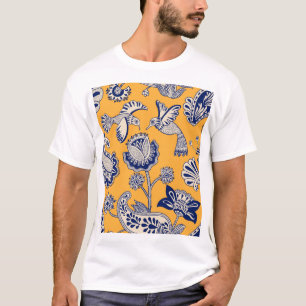 Camiseta Pássaros Paisley Flores Padrão de Vintagem