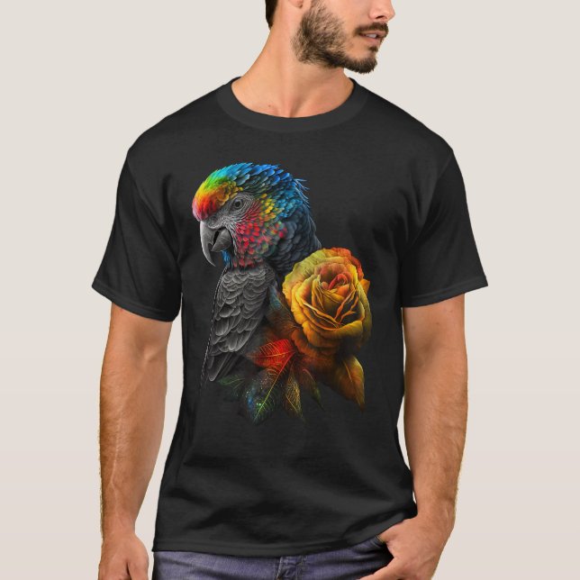 Camiseta Pássaros-Pássaros - Flores de Arte Coloridas (Frente)