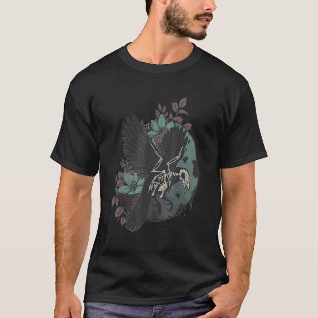 Camiseta Pássaros Raven Skeleton Dark Art Crow (Frente)