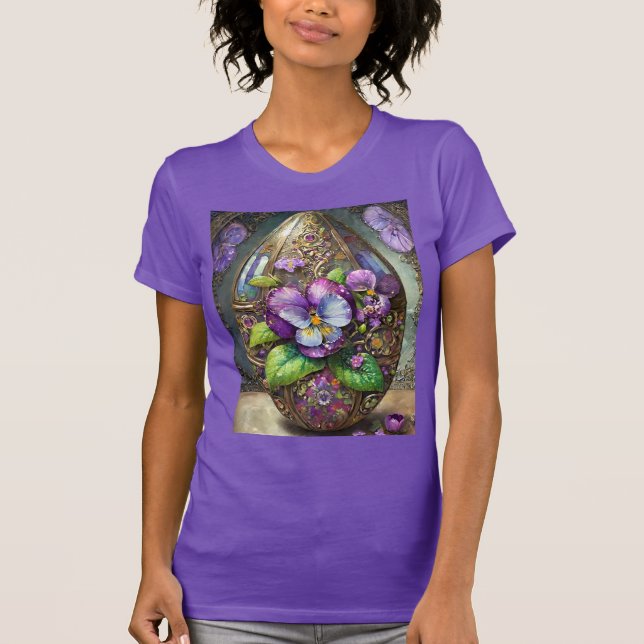 Camiseta Pássaros Sanguinados Violetas Flores Selvagens Ovo (Frente)