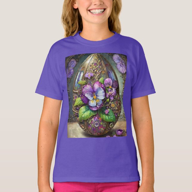 Camiseta Pássaros Sanguinados Violetas Flores Selvagens Ovo (Frente)