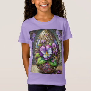 Camiseta Pássaros Sanguinados Violetas Flores Selvagens Ovo