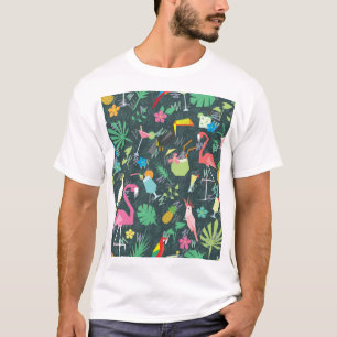 Camiseta Pássaros Tropicais Bebem: Vibrante Sem Costura.