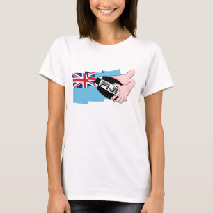 Camiseta Passe com as Mãos do Cartoon de Bandeira do Fiji F