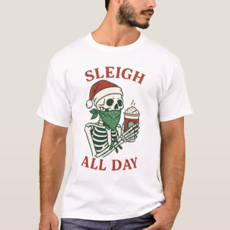 Camiseta Passe o Dia Inteiro no Trenó – Natal de Esqueleto