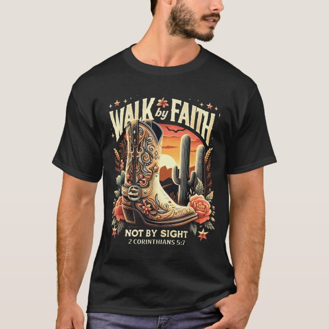 Camiseta Passear por Fé, não por Sight Christian Western (Frente)