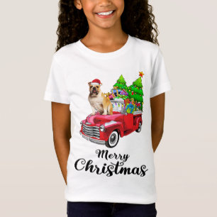 Camiseta Passeio de Buldogue Red Truck Natal Pajama