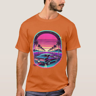 Camiseta Passeio de carro pôr do sol retrô Estética de desi