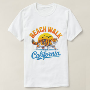 Camiseta Passeio de Gato de Verão na Praia da Califórnia Am