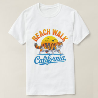 Camiseta Passeio de Gato de Verão na Praia da Califórnia Am