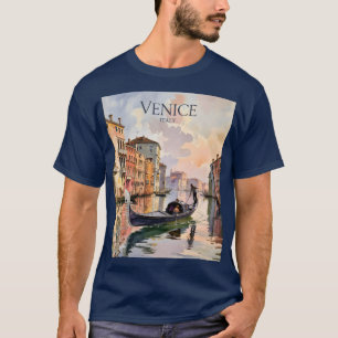 Camiseta Passeio de Gôndola em Veneza Aquarela Canal Colori