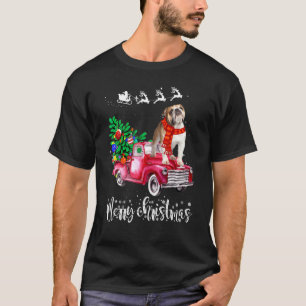 Camiseta Passeio de Natal do Bulldog Inglês Caminhão Vermel