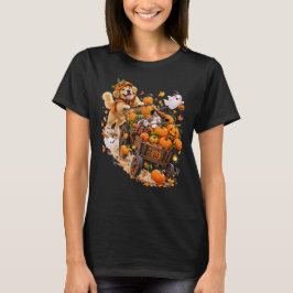 Camiseta Passeio de Vagão de Abóbora Divertido de Halloween