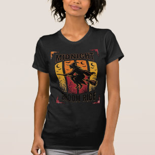 Camiseta Passeio de Vassoura à Meia-Noite Bruxa Vintage Grá
