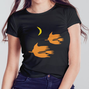 Camiseta Passeio de vassoura à noite - Imagem de bruxa do H