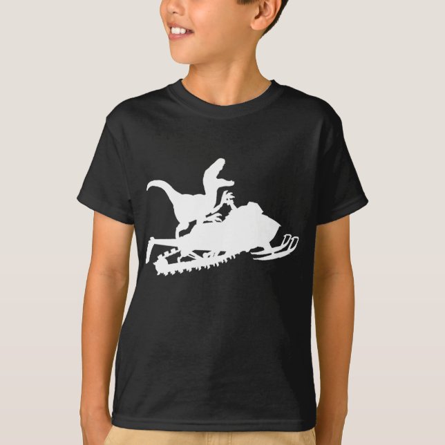 Camiseta Passeio Divertido de Motoneve com Dinossauro Corri (Frente)