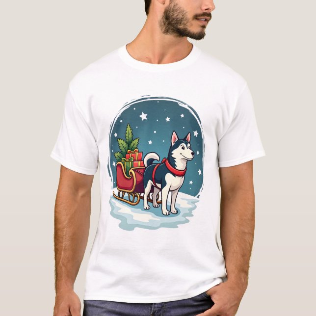 Camiseta Passeio Festivo de Husky (Frente)