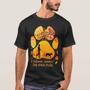Camiseta Passeios de Cão com Folhas de Outono Por Favor Peg