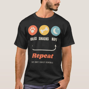 Camiseta Passeios Lanches Sonecas Repita Cachorro Engraçado