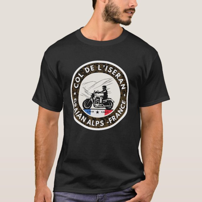 Camiseta Passo comum francês Col de l’Iseran Alpes motobike (Frente)