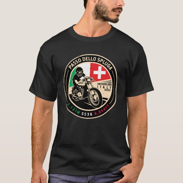 Camiseta Passo Dello Spluga Itália Suiça motocicleta (Frente)