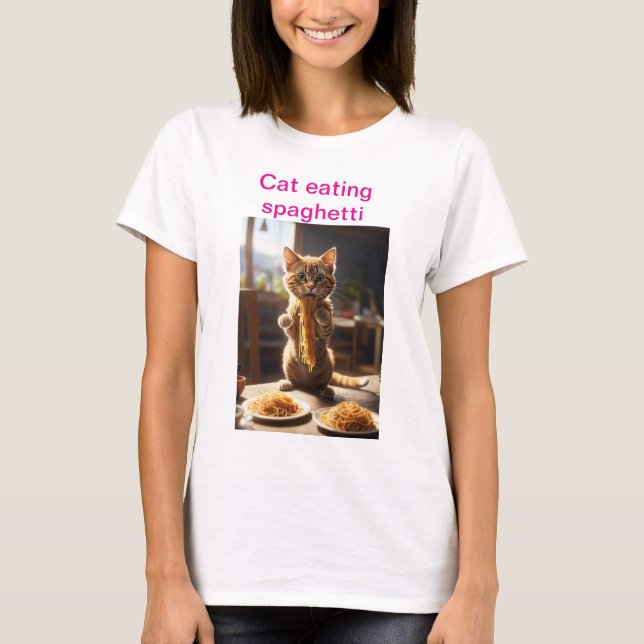 Camiseta "Pasta de Pata: Gato Comendo Espaguete T-Shirt" (Frente)