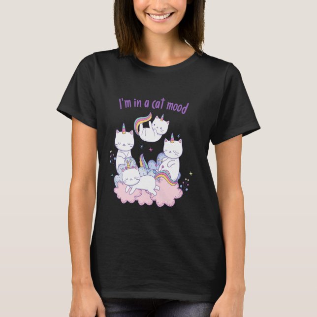 Camiseta Pastel Cartoon Funny Unicorn Cat (Frente)
