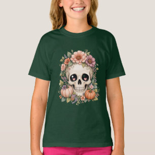 Camiseta Pastel Cute Crânio PNG Coquette Outono Flores &