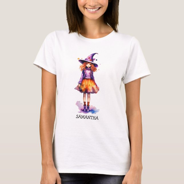 Camiseta Pastel Cute Witch Girl - Halloween Aestética (2) (Frente)
