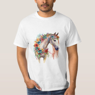 Camiseta Pastel de Boho Horso com Flor de Aquarela