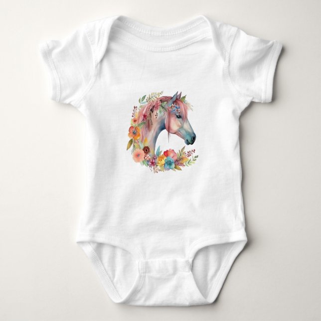 Camiseta Pastel de Boho Horso com Flor de Aquarela (Frente)