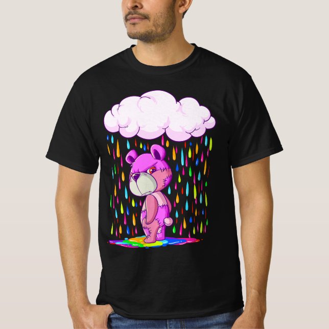 Camiseta Pastel Goth Angry Teddy Bear Under Patel Rain and  (Frente)