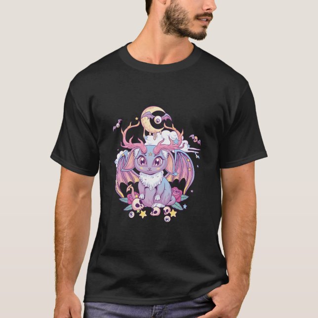 Camiseta Pastel Goth Creepy Occult Satanic Jackalope Kawaii (Frente)