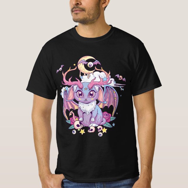 Camiseta Pastel Goth Creepy Occult Satanic Jackalope Kawaii (Frente)