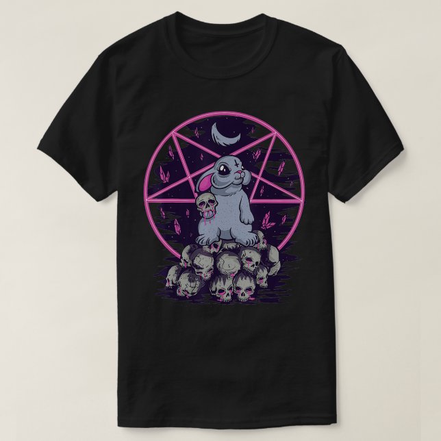 Camiseta Pastel Goth Cute Creepy Bunny And Skull Menhera Wi (Frente do Design)