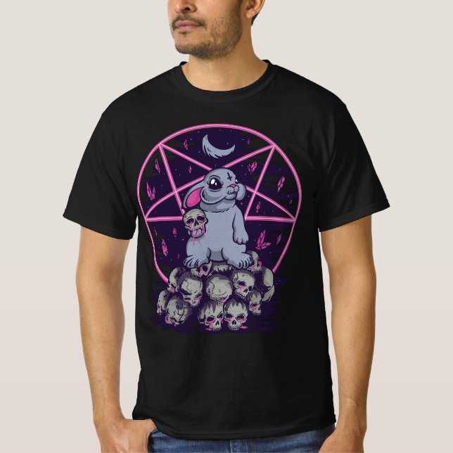 Camiseta Pastel Goth Cute Creepy Bunny And Skull Menhera Wi (Frente)