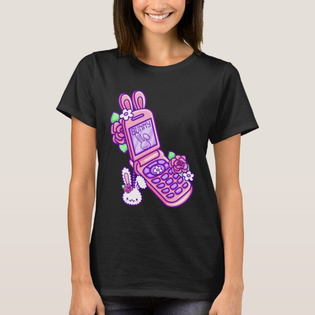 Camiseta Pastel Goth Flip Phone Vampire Bunny Y2K Aesthetic (Frente)