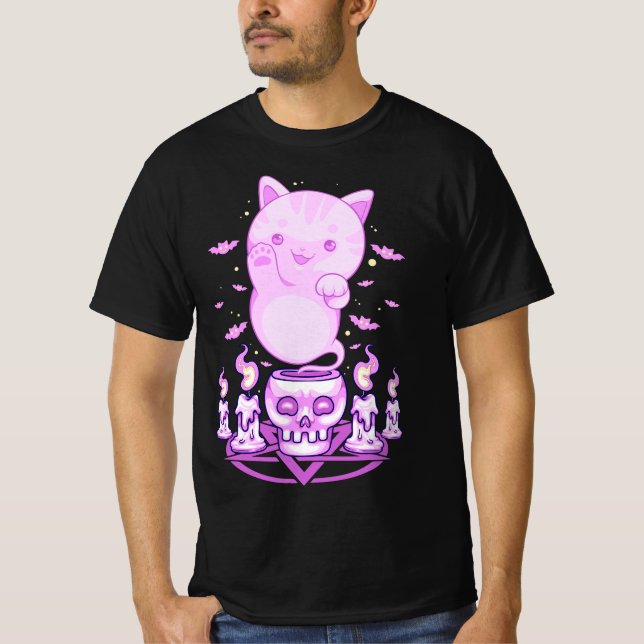 Camiseta Pastel Goth Ghost Cat Boo Halloween Kitten Aesthet (Frente)