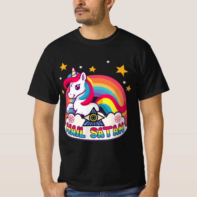 Camiseta Pastel Goth Kawaii Rainbow Hail Satan Unicorn Deat (Frente)