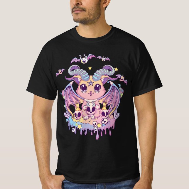 Camiseta Pastel Goth Krampus Cat Cute Creepy Devil Cat and  (Frente)