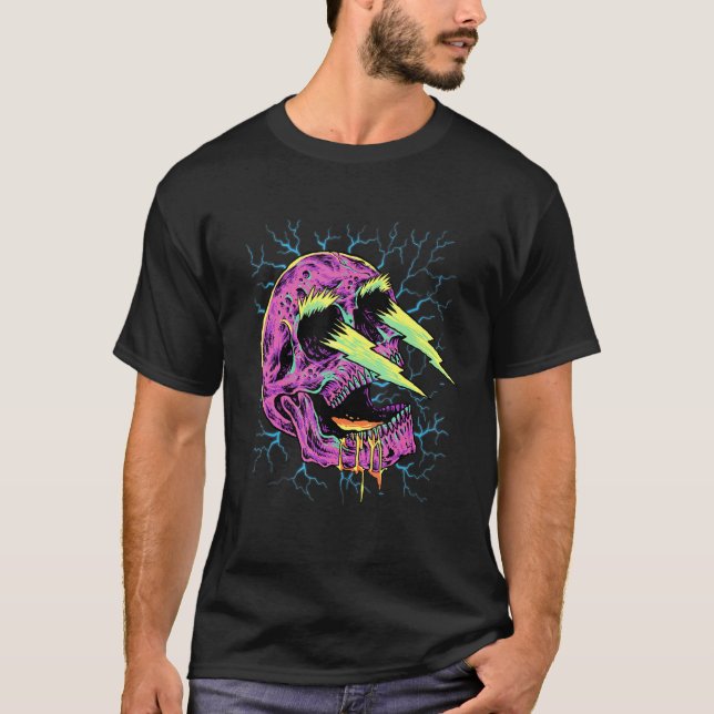 Camiseta Pastel Goth Lightning Skull Head Grunge Core Gothi (Frente)