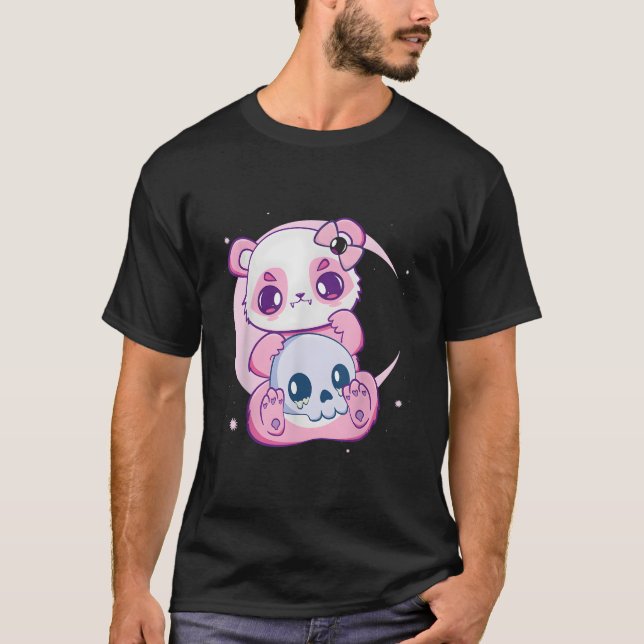 Camiseta Pastel Goth Panda And Skulls Creepy Anime Ga (Frente)