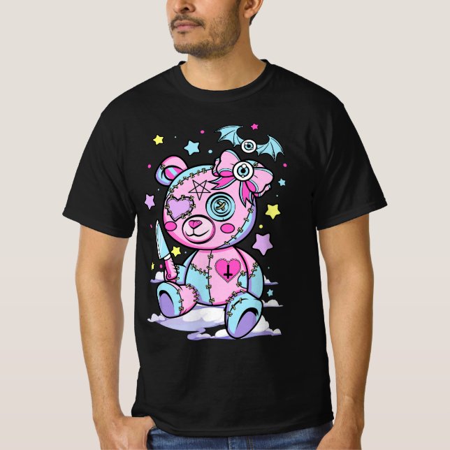 Camiseta Pastel Goth Scary Cute Teddy Bear Wicca Witch Kawa (Frente)