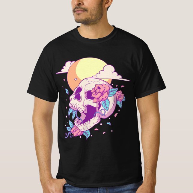 Camiseta Pastel Goth Sugar Skull And Moon Kawaii  (Frente)