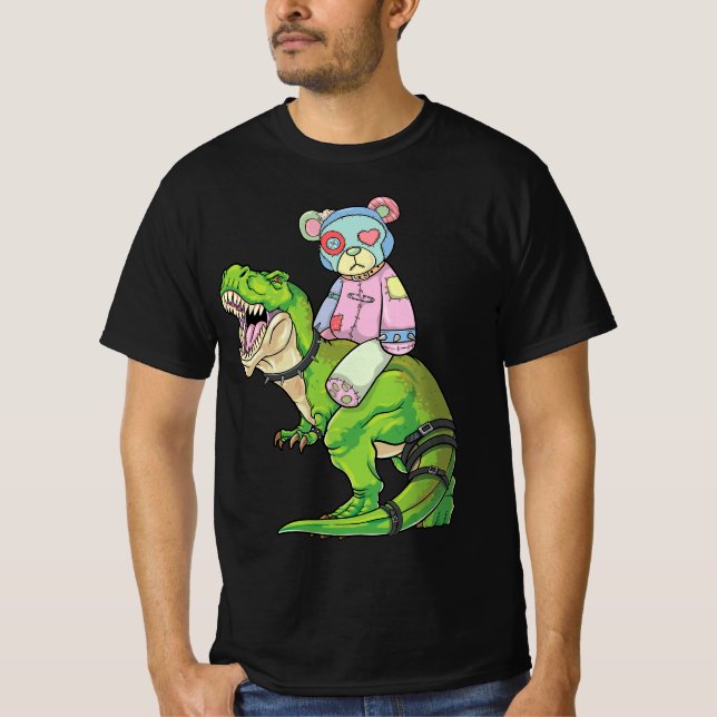 Camiseta Pastel Goth Teddy Bear Riding Dinosaur T Rex Japan (Frente)