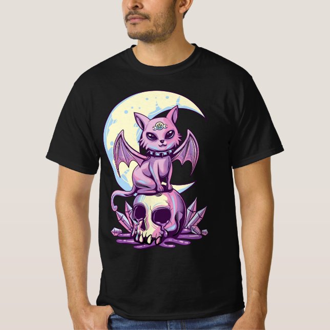 Camiseta Pastel Goth Wiccan Cat Cute Creepy Witchy Cat and  (Frente)