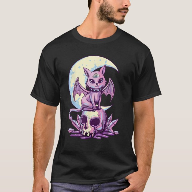 Camiseta Pastel Goth Wiccan Cat Cute Creepy Witchy Cat and  (Frente)