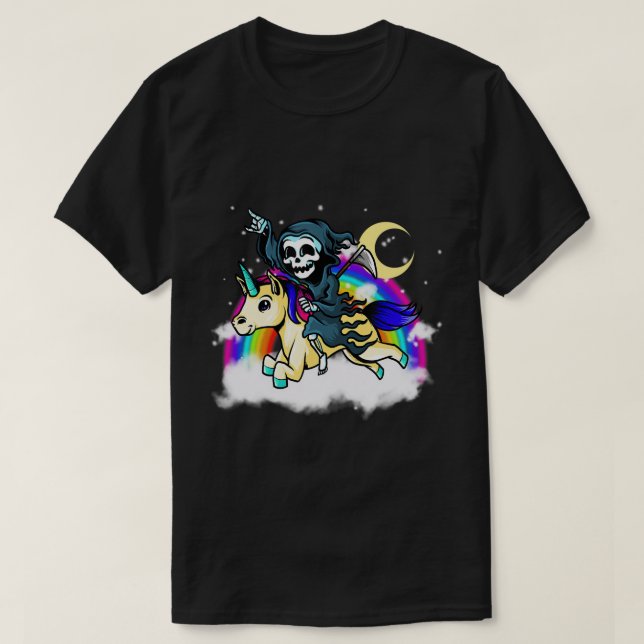 Camiseta Pastel Gótico Aestético Grim Reaper Unicorn Ride S (Frente do Design)